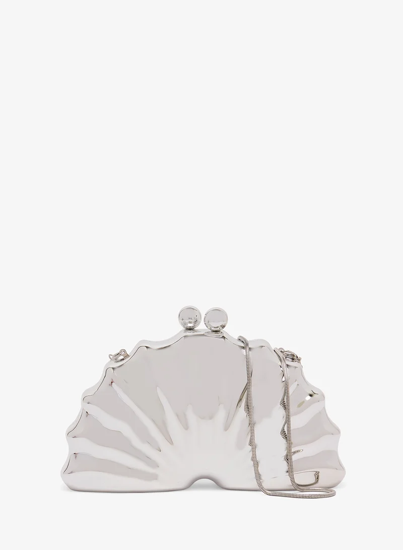 Namshi x Seashell Shape Silver Metallic Clutch
